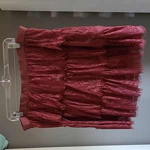 Fossil tiered lace burgundy mini skirt, large